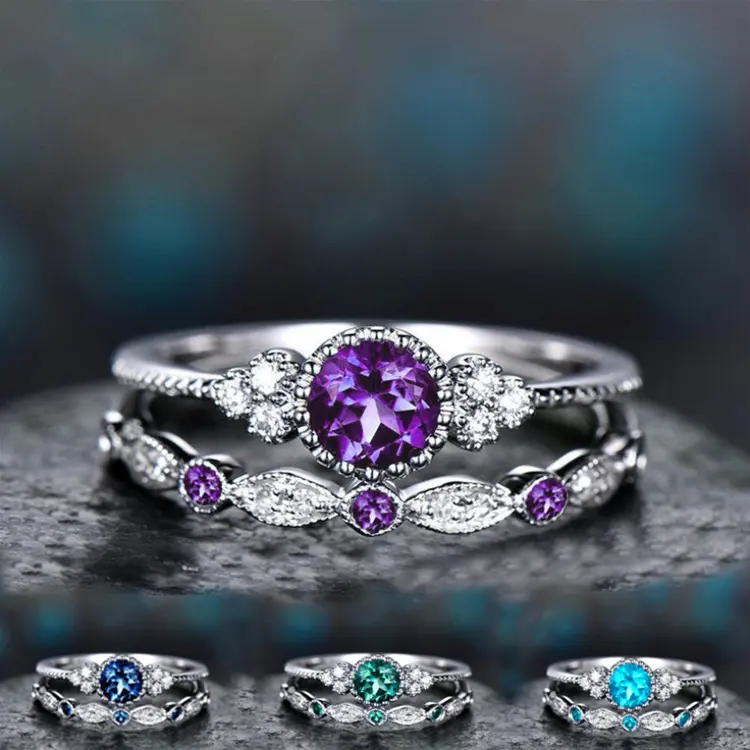 Лидер продаж, модное женское кольцо желаем из дикого циркония, комплект из двух частей, кольцо с изумрудом, ювелирные изделия, кольцо с бриллиантами из сплава