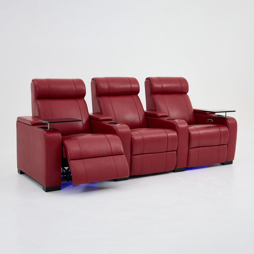 Red three-person electric lying-contact surface leather