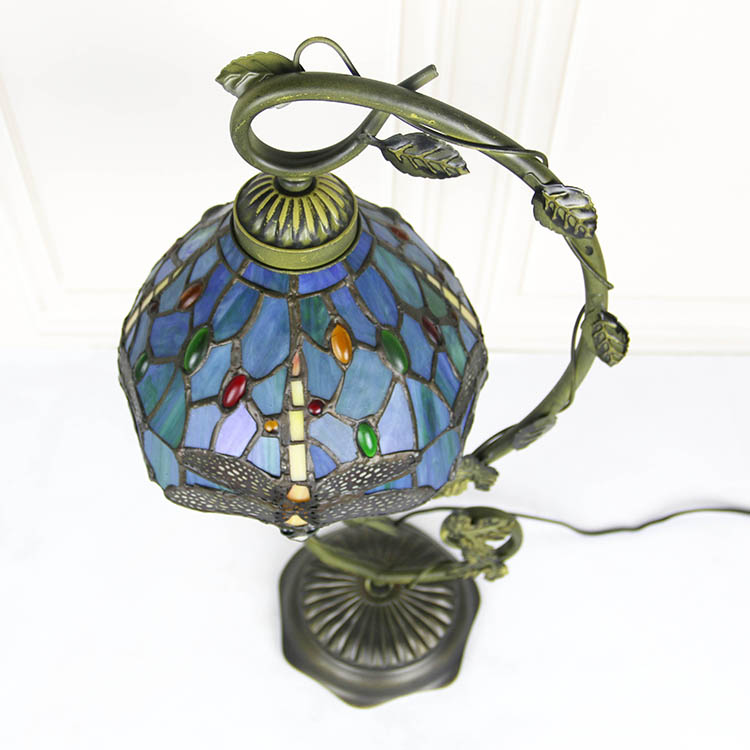 LongHuiJing Tiffany Lamp Dragonfly Style Stained Glass Table Lamps