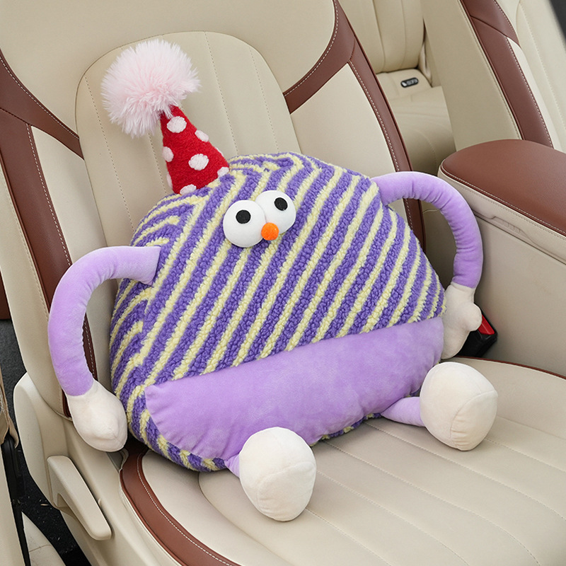 Support lombaire monstre en peluche à rayures violettes