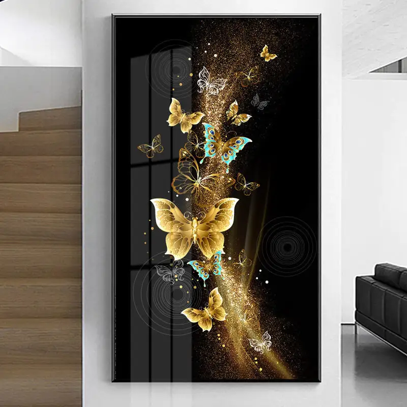 Peinture d'art mural décorative HD en porcelaine cristal papillon pour hôtel moderne