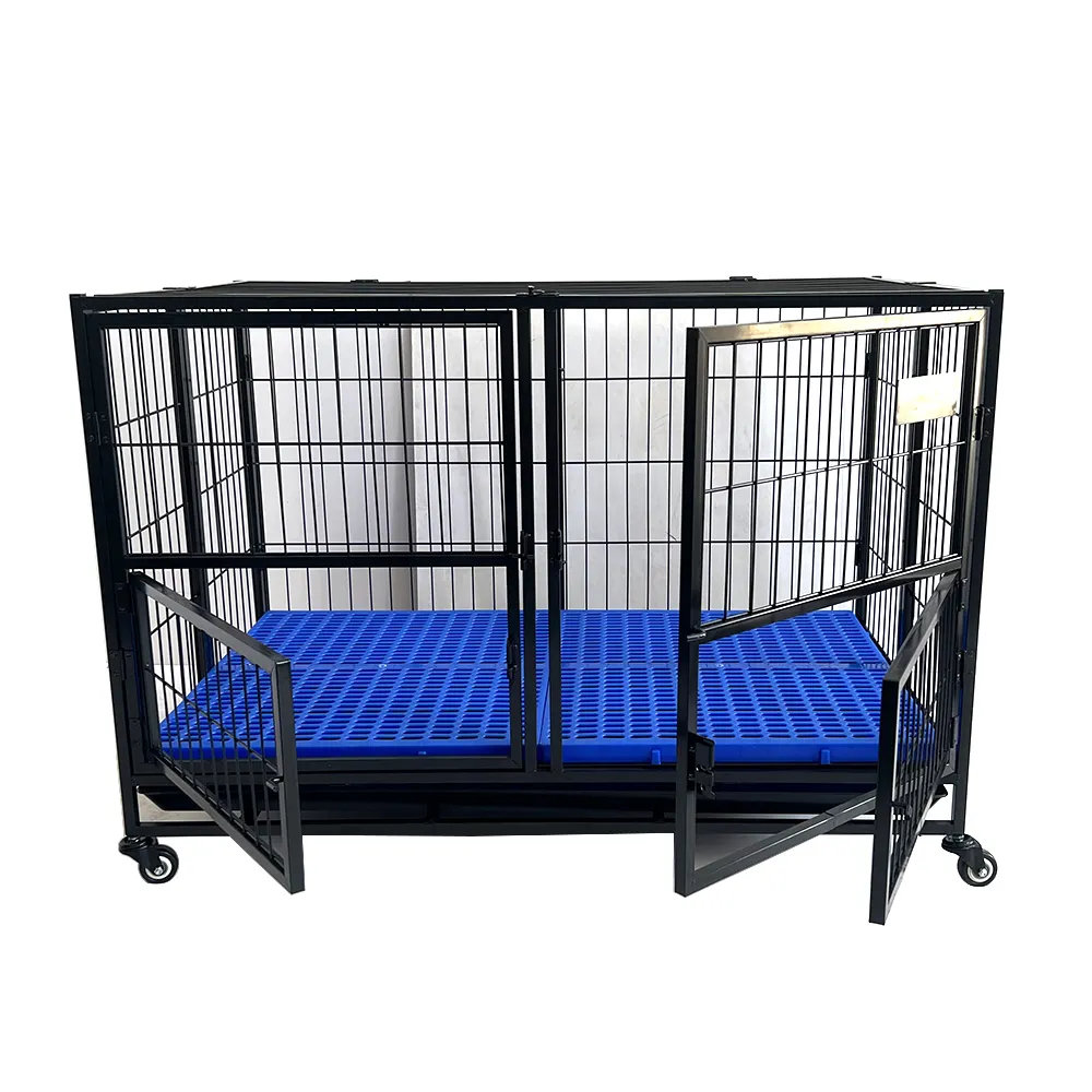 Chenils de luxe à double couche pour animaux de compagnie, cages porte-chien empilables personnalisables, chenils métalliques en vente