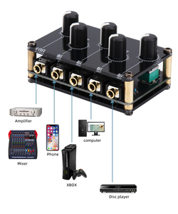 Mezclador de audio estéreo portátil, 4 canales, teléfono móvil, PC, consola de grabación, mezclador con 4 entradas, 1 salida, interfaz de audio de 3,5mm