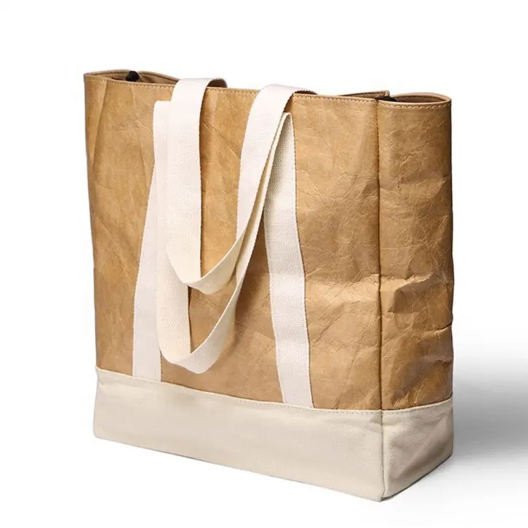 حقيبة تسوق ورقية Tyvek مع شعار مخصص مقاومة للماء قابلة للغسل بنية اللون حقيبة تسوق دوبون بسحاب