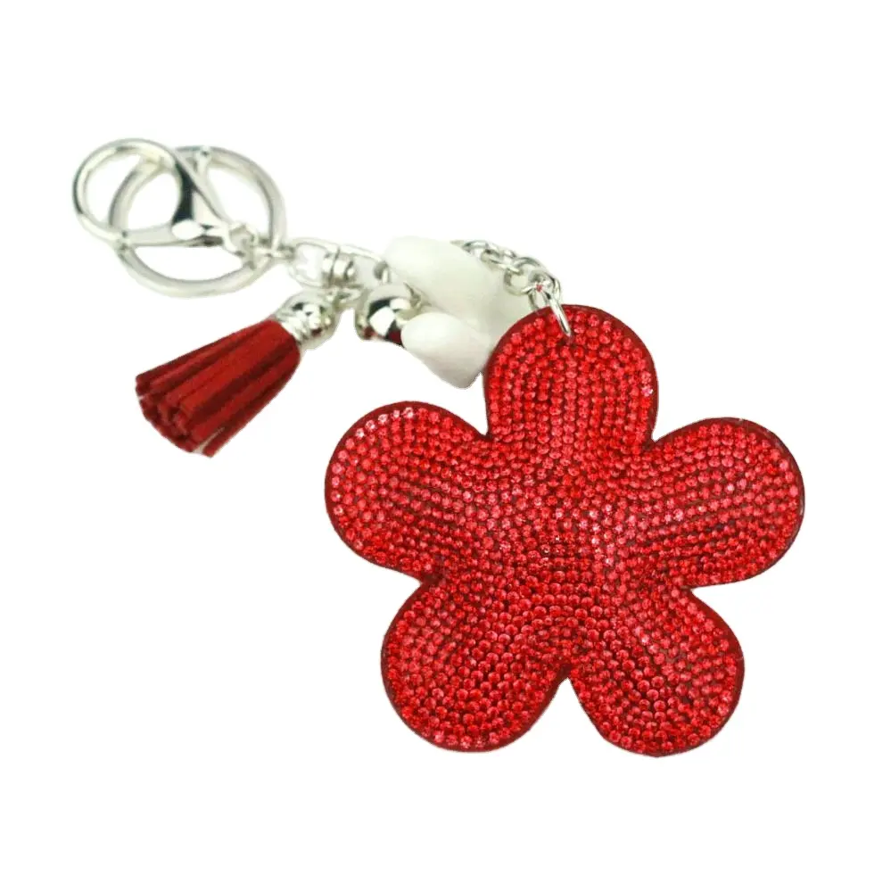 Kẽm Hợp Kim Móc Chìa Khóa Pha Lê Nhung Mận Hoa Vòng Chìa Khóa Với Tua Rhinestone Hoa Mặt Dây Chuyền Keychain