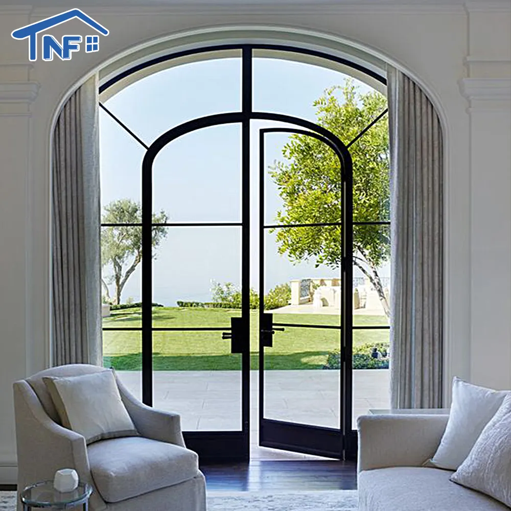 NFRC Casement French Doors Interior Modern Aluminium Glass Arched French Doors
