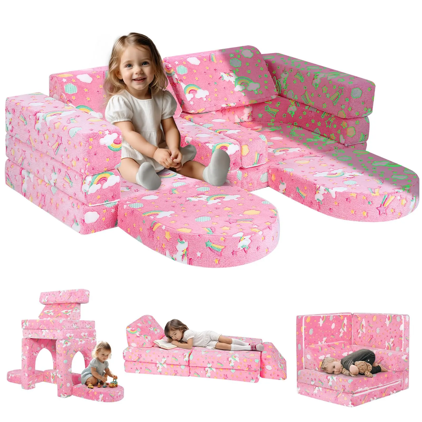 Sofá infantis 2 em 1 para brincar, sofá macio dobrável para criança, sofá conversível para espreguiçadeira, sofá removível