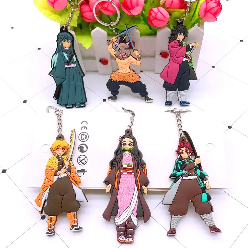 קוטלת שד חמוד Nezuko Tanjirou Inosuke Zenitsu איור צעצועי מפתח שרשרת Keyring תכשיטי קריקטורה אוהדי אנימה Keychain