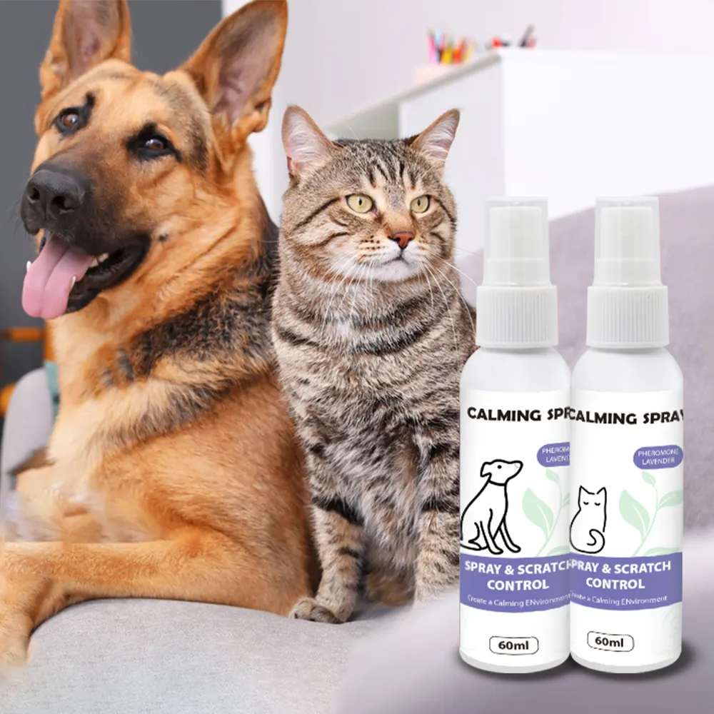 Espray calmante para perros y gatos, ingrediente de feromonas y lavanda, reduce la ansiedad de tus mascotas