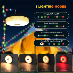RGB USB y carga solar Cadena de luz LED de doble potencia Control de aplicación inteligente Cadena de luz impermeable para acampar al aire libre