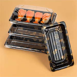 Gıda sınıfı tek kullanımlık PET plastik plaka sızdırmaz suşi tepsisi konteyner japon suşi paket paketleme kapaklı kutu - Product Image 4