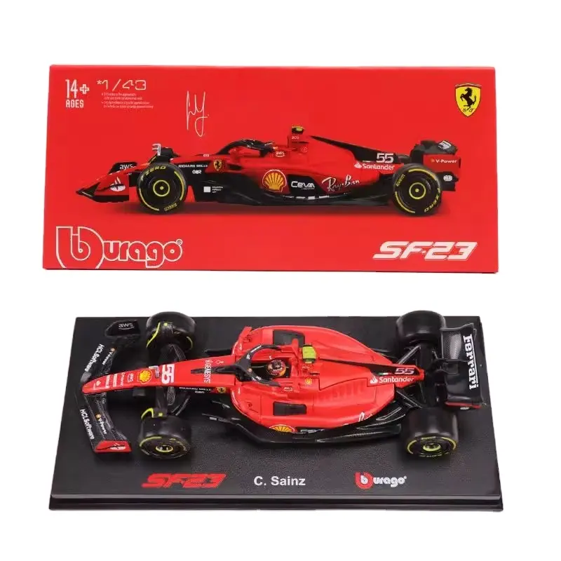 Burago 1:43 SF-23 (2023) (#16 Charles Leclerc) -Vermelho ('23) Produto de Licença Burago (Com Capacete) Simulação Liga