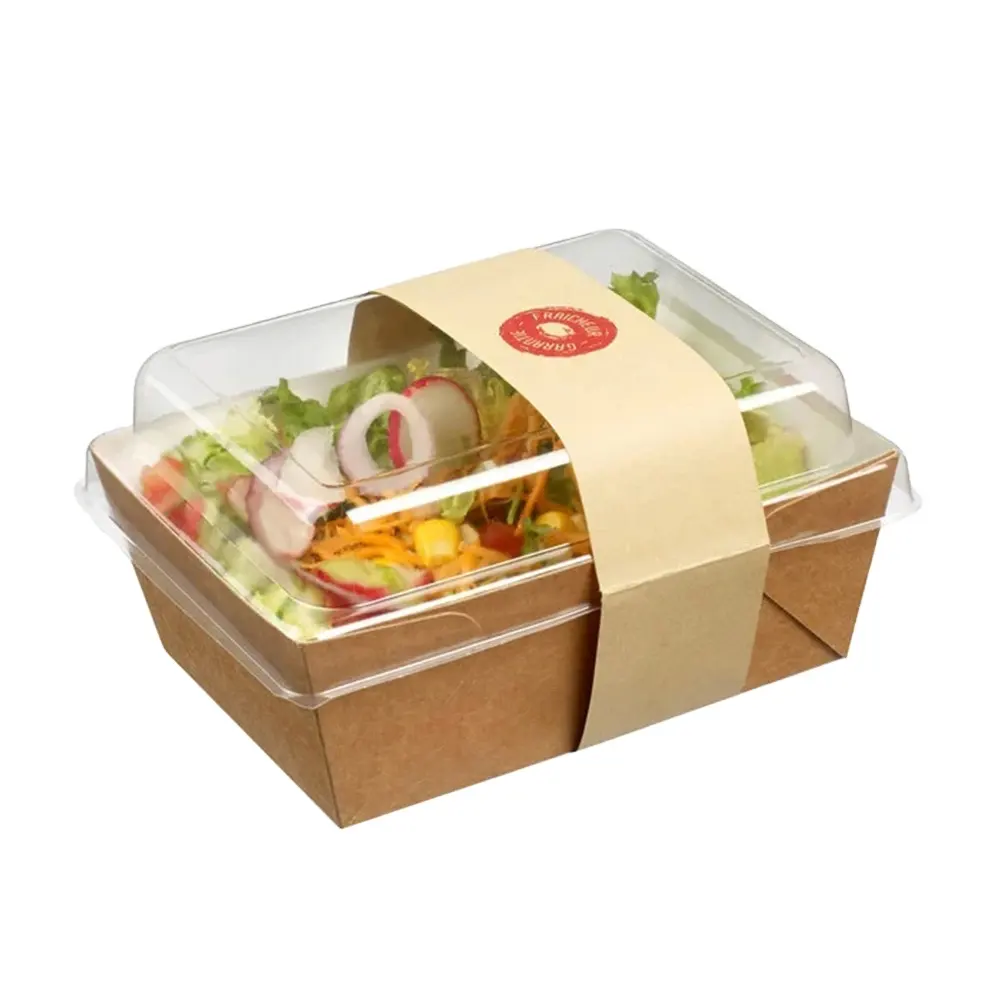 Cajas transparentes de calidad alimentaria con tapa, Papel kraft ecológico, para empaquetar Sushi, pasteles, hornear serpientes, Rollo suizo, venta al por mayor