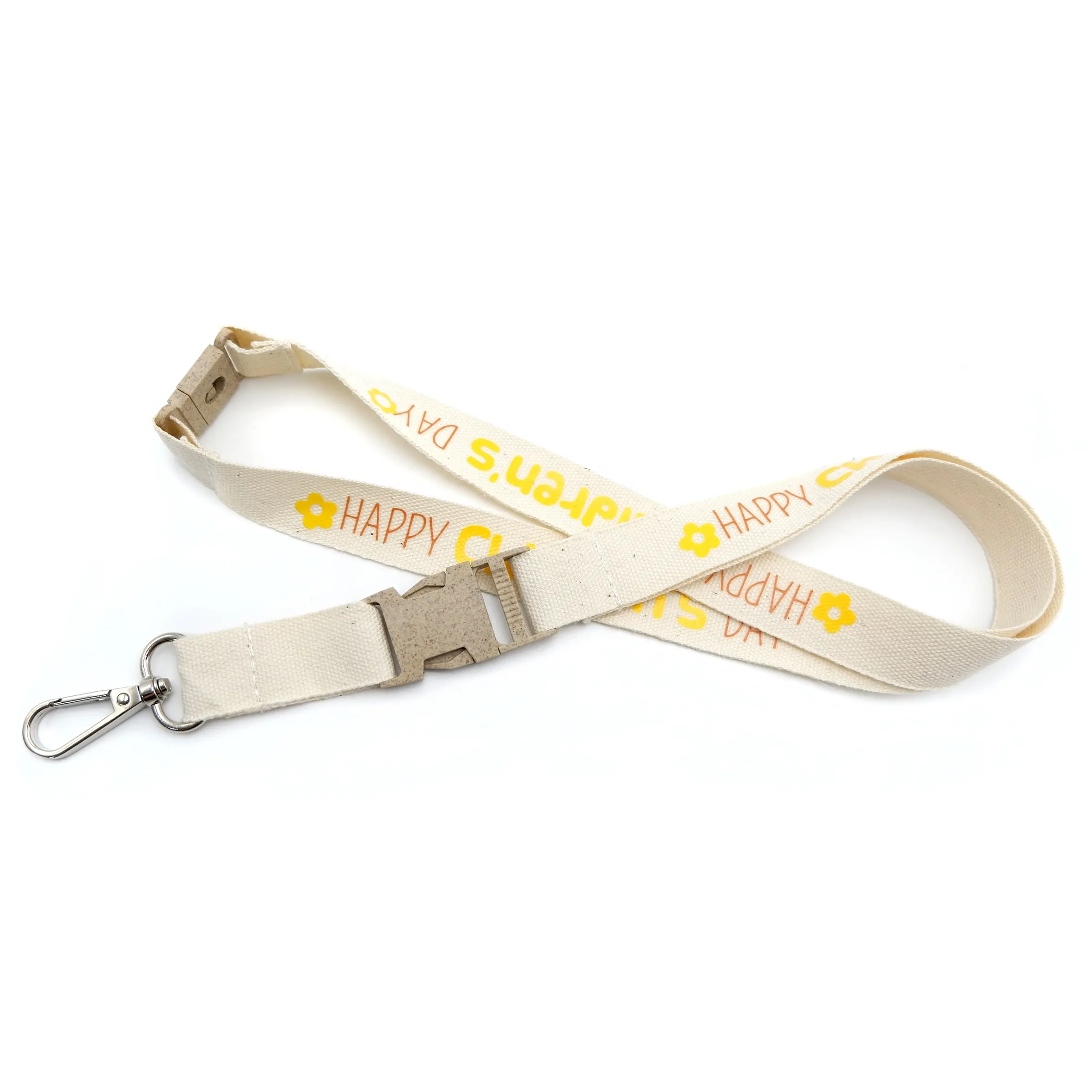 Compostable comfortable and soft Cotton Neck strap Woven Lanyard with hook