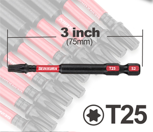 TORX T25 3インチ75MM高トルクスクリュードライバービットセット強力磁気S2スチール100個最小注文数Geminiurnブランド - Product Image 2