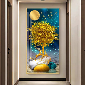 Modern lüks otel oturma odası dekor hayvan kristal porselen boyama duvar sanatı ile alüminyum çerçeve altın geyik sanat boyama