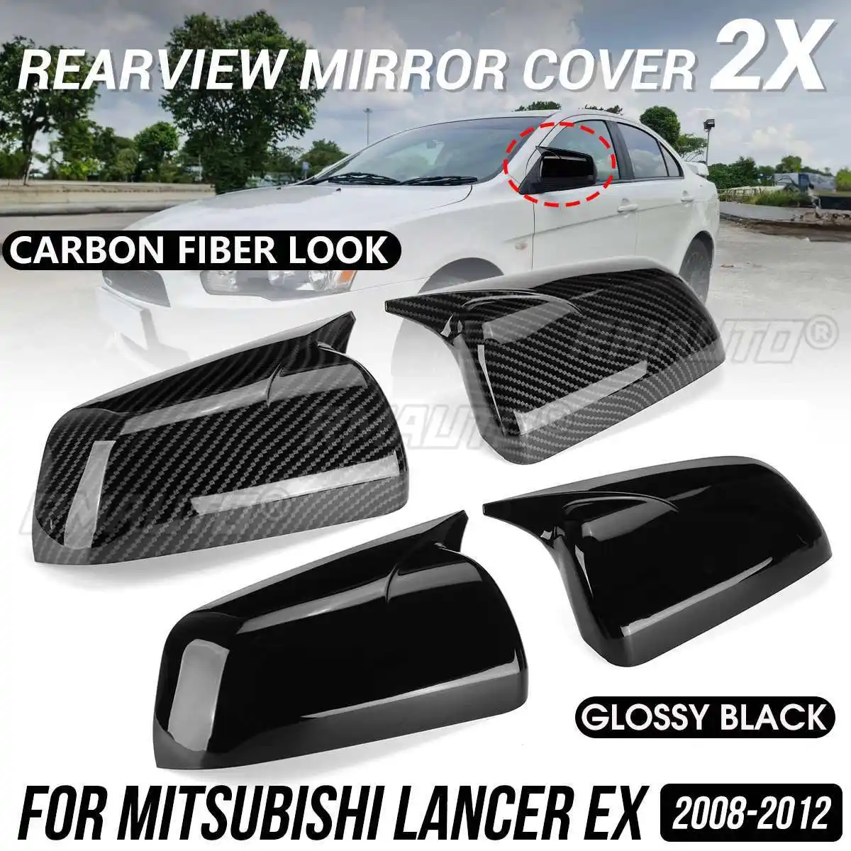 Tampa para espelho retrovisor de porta lateral, adesivo para Mitsubishi Lancer EX 2008-2012, peça de acessórios para estilo de carro