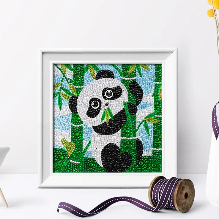 Kits de pintura de diamantes para niños, Panda de China, Kits de pintura de cristal por número, el mejor regalo para decoración de pared del hogar