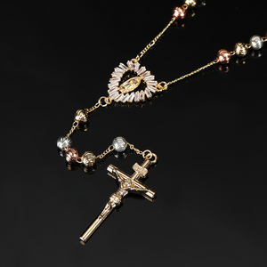 Kalung rosario emas grosir tiga warna kalung manik-manik rosario Bunda Maria - Product Image 3