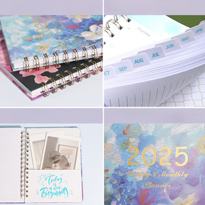 A5 taccuino a spirale con calendario diario settimanale in inglese copertina in carta orologio transfrontaliero 2025 personalizzato libro piano giornaliero