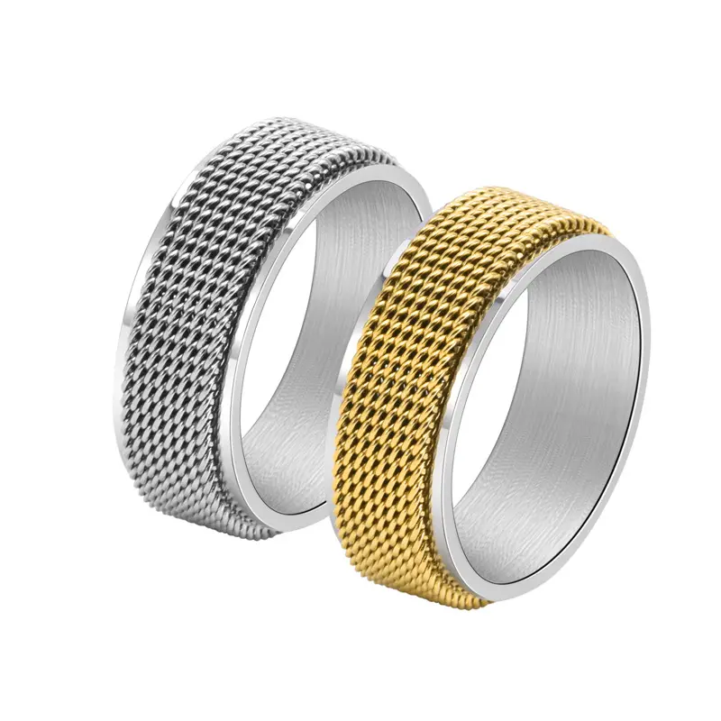 Anillo giratorio tejido de malla de joyería de acero de titanio para hombres para aliviar el anillo de presión personalizado