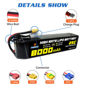 PONFLY HV 8000mAh Bateria 25C 6S 22.8V 15.2V 30.4V 8S Bateria Lipo de alta tensão 6S 8000mAh para Rc Rock Crawler - Product Image 4