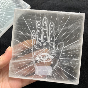 チャクラのシンボルが刻まれた高品質のセレナイト生命の木コースター充電プレートセレナイト彫刻スライス - Product Image 6