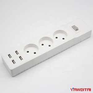 Enchufe eléctrico europeo de 3 entradas con interruptor, 4 USB /3 vías, 2P, con 4 USB/multiextensión eléctrica con USB