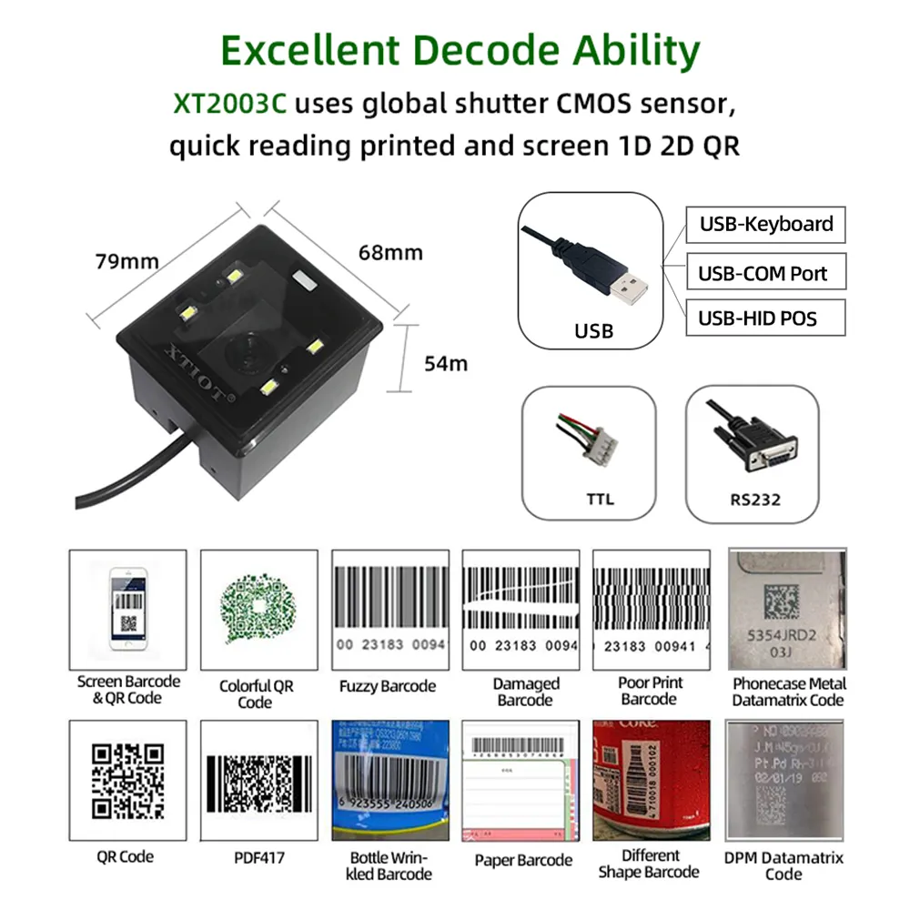 XT2003C porte di velocità di accesso torti a treppiede barriere per veicoli Scanner di codici a barre biglietto aereo PDF417 2D QR lettore di codici a barre a montaggio fisso