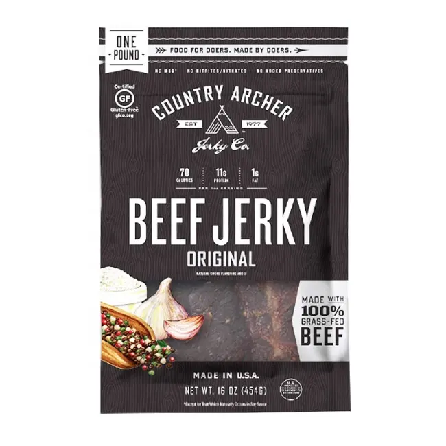 Op Maat Gemaakte Stand-Up Beef Jerky Verpakkingszak Plastic Voedselzak Met Doorzichtig Venster Voor Beef Jerky Verpakking