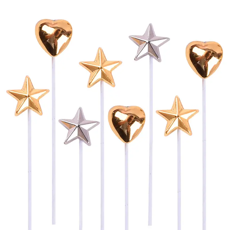 5 Pieces Mini Three-dimensional Heart Pentagram Cake Topper Iron Love Star Cake Decoration Birthday Baking Accessories