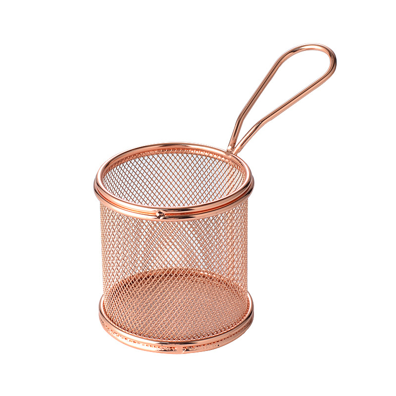 Cesta de malla densa pequeña redonda (oro rosa)