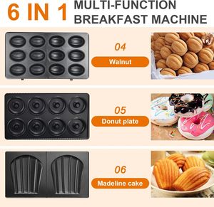 Đa 6 Trong 1 Điện Donut Panini Bánh Sandwich Maker Ăn Sáng Snack Madeleine Doughnut Bỉ Waffle Maker Với Có Thể Tháo Rời Tấm - Product Image 2