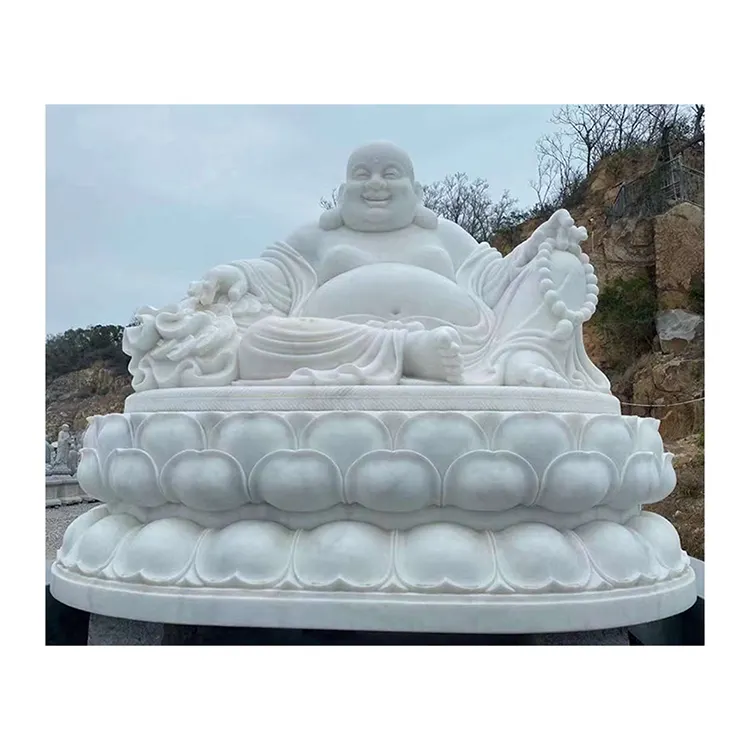 Statue de bouddha en marbre blanc, bonheur religieux chinois, grand rire