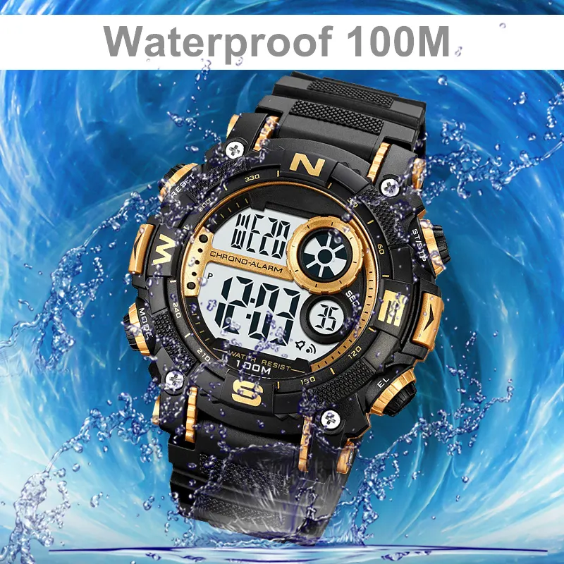 メンズファッションスポーツデジタル時計防水シリコンプラスチックデュアルタイム目覚まし時計メンズアナログデジタル時計