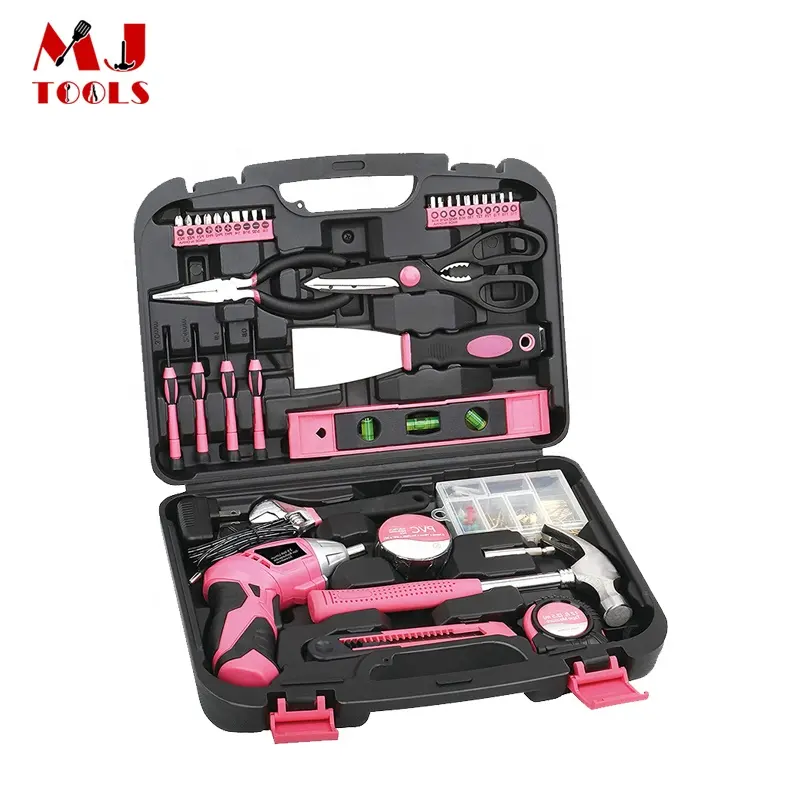 Taladro eléctrico profesional para el hogar, juego de herramientas de mano de Color rosa