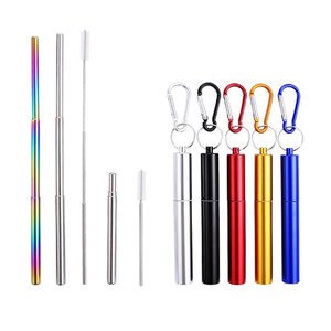 室外9英寸彩色吸管可重复使用可折叠吸管金属伸缩吸管，带外壳 - Product Image 4