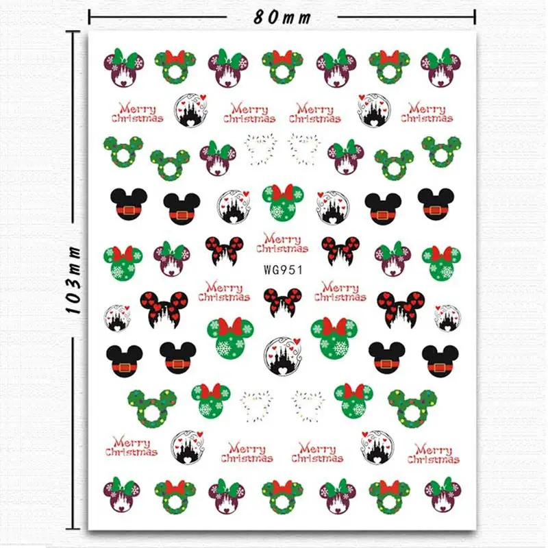 WG951-960 3D de dibujos animados para decoración de uñas, adhesivos Nail Art de Navidad