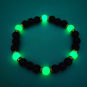 Nova moda masculina ônix preto cristal frisado luminosa pulseira elástica mão corda brilho atacado no escuro