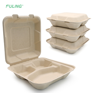FULING Bagasse biyobozunur tek kullanımlık gıda kapları 8 inç 3 bölme, gitmek için yiyecek kutusu kapaklı kapları çıkarır - Product Image 5