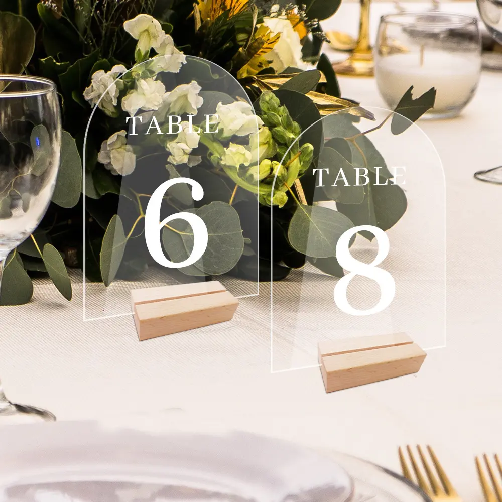 Números de mesa acrílico hexágono branco, arco de números de mesa com base, cartões de menu para decoração de mesa de casamento