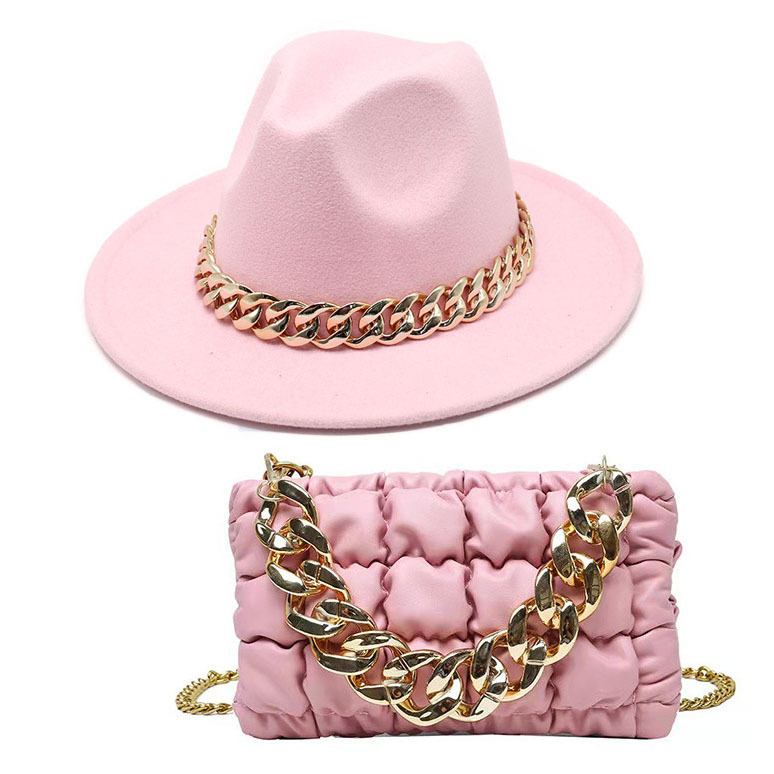 Ensemble sac à chapeau rose tendre
