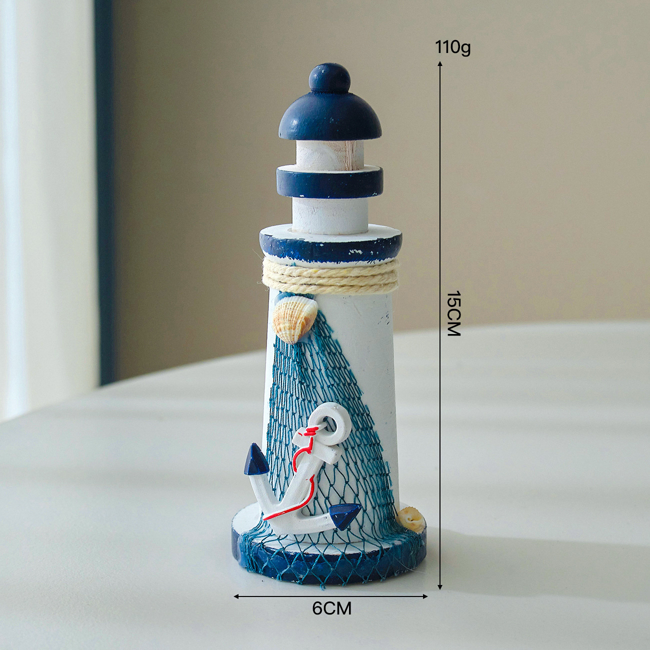 Modèle d'ancre de phare bleu blanc de 15 cm