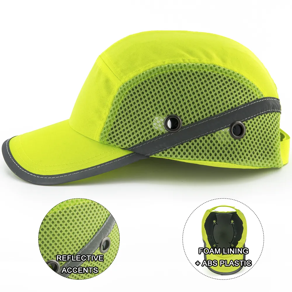Sarı ayrılabilir ABS plastik kabuk eklemek yansıtıcı şerit beyzbol baret tarzı kısa kenarlı koruyucu şapka güvenlik yumru şapka