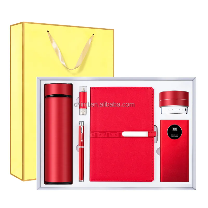 Vendita calda ufficio regalo insieme della tazza di Vuoto + pen + USB flash drive + A5 notebook + speaker + cavo di alimentazione banca di set da regalo