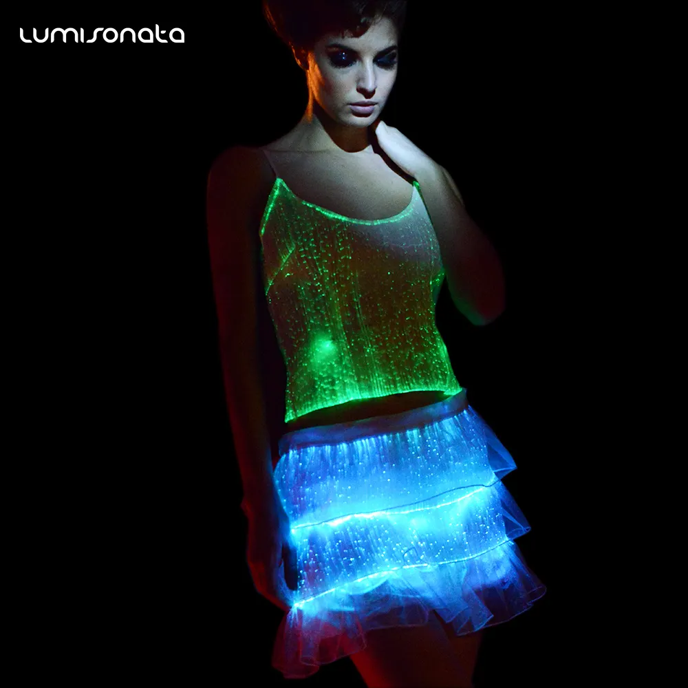 Roupas de fibra óptica luminosas, luz quente, sexy, espartilho ocidental, para mulheres