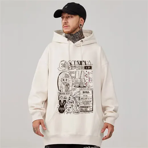 Proveedores para sudaderas con capucha estampado sudadera manga personalizada al por mayor estilo japonés corte suave Pima 50/50 peso pesado sudaderas con capucha de gran tamaño