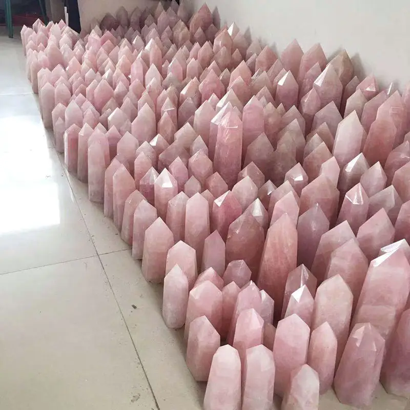 Tongkat menara Quartz bening kristal mawar alami, tongkat untuk penyembuhan