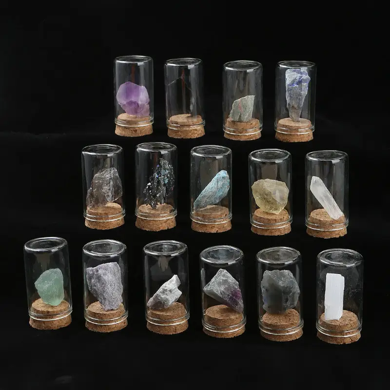 Campione di minerale di roccia di cristallo naturale bottiglia votiva pietra grezza cristallo minerale installazione didattica scientifica per bambini all'ingrosso