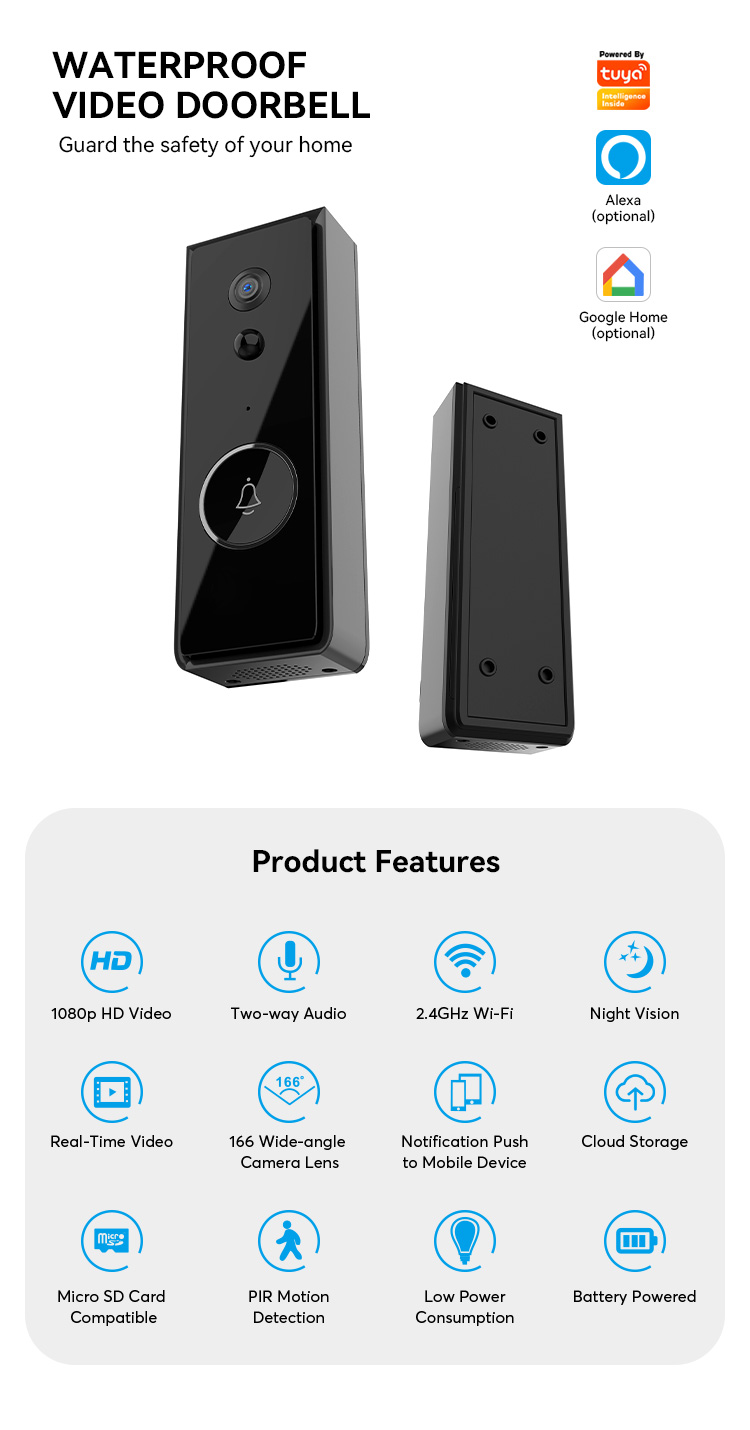 High quality  electronic wireless security visual  Tuya wifi with camera smart  ring doorbell